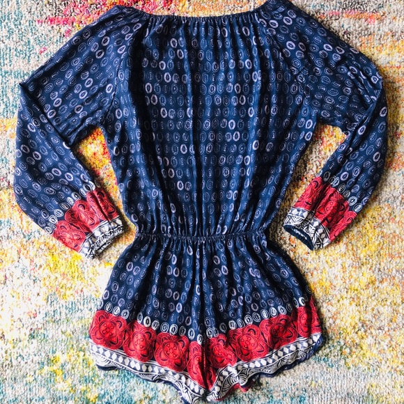 Anthropologie Lilka Navy Red & White LS Romper - Picture 6 of 6